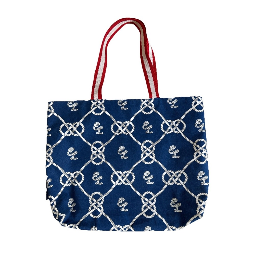 Estée Lauder Nautical Rope Tote Bag Navy White Red Large Lined Beach Travel